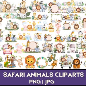 Safari animals watercolor clipart | Safari animals png | Safari animals | baby shower png| cute animals png | safari animals outline png