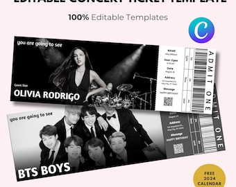 Editable Concert Ticket Canva Template, DIY Concert Ticket, Printable Custom Concert Ticket, Gift Concert Ticket, Surprise Concert Ticket
