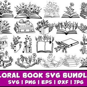 Floral Book SVG,Book Svg bundle,Books with Flowers Svg,Reading book Svg,wildflowers book bundle svg,open book svg, stack of books svg cricut