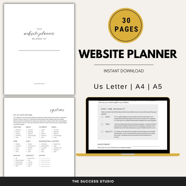 Website Planner, Website Design, Website Planning, Planning Workbook, Website Project, Website Content, Website Toolkit, Printable Planner