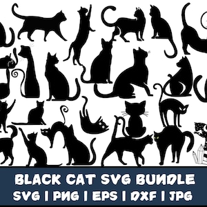 CATS バンドル SVG、猫 SVG、黒猫ベクター、Cricut 用猫 SVG カット ファイル、猫クリップアート、猫ベクター、猫シルエット SVG