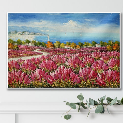 Lavender Field Tuscany Italy Provence popular France Landscape Wall Art Original Framed Oil Painting On Canvas With Frame Ready to Hang