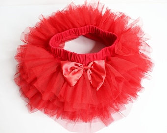 Falda tutú para bebé de color rojo con lazo decorativo. Se adapta a 3-12 meses. Lindo tutú para bebé disponible en otros colores. Bebé de primavera de Pascua.