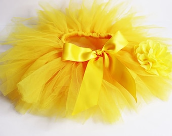 Yellow baby tutu skirt with matching headband. Most popular!  One size fits 3-12 months. Spring sale. Gift included with purchase!