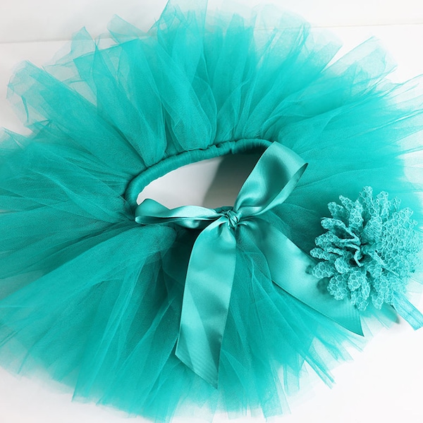 Turquoise green tutu skirt with headband, Also in Yellow and Purple colour. One size fits 3-12 months old.