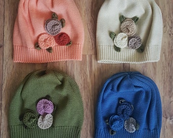 Wool knit hat. Beanie hat. Girls hat.