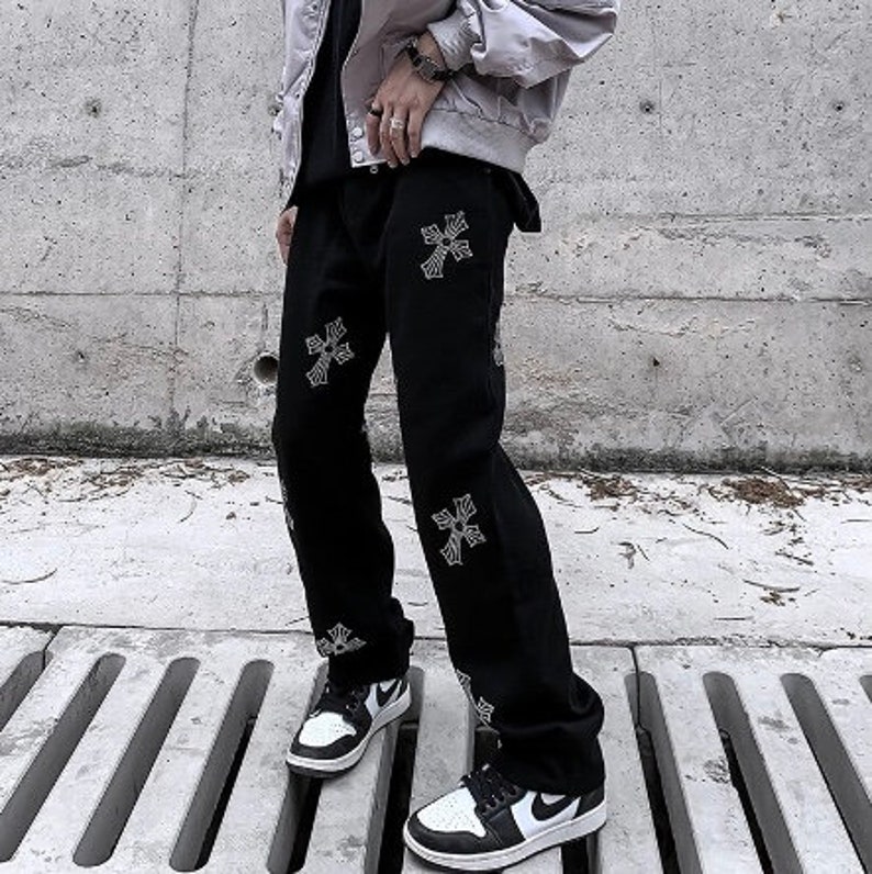 Baggy Jeans Cross Design Men's Streetwear Men's Loose - Etsy New Zealand