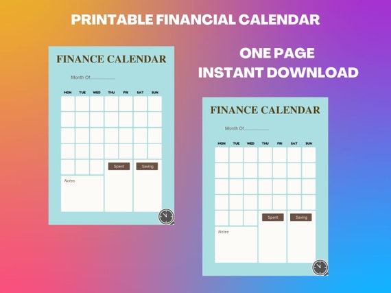 Printable Financial Calendar High Quality Financial Tracker - Etsy