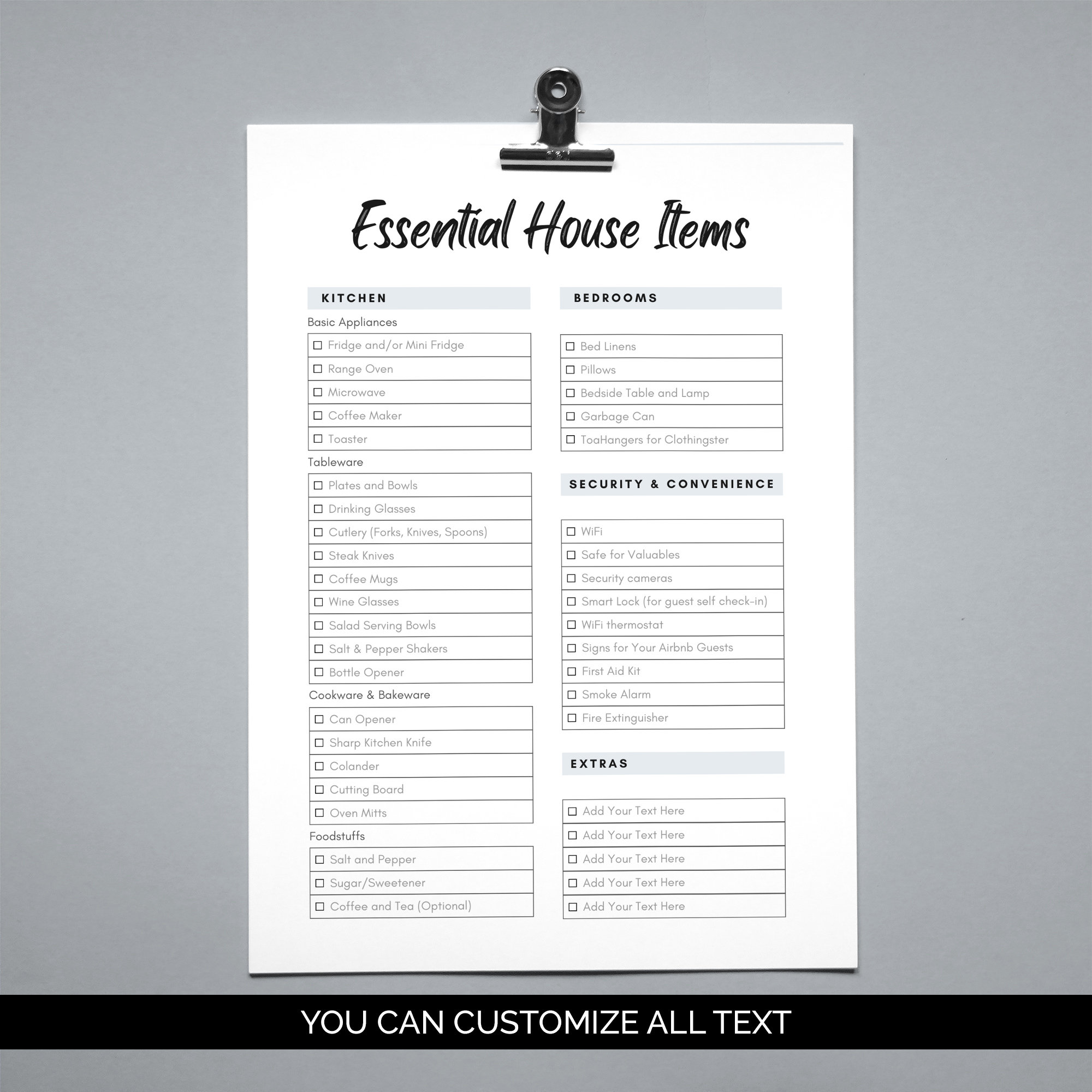 Airbnb Inventory Checklist Template, Airbnb Essentials, Editable