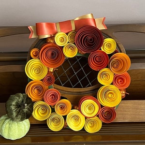 Wreaths, Handmade Paper Flower Wreath, Round Centerpiece, Rolled Paper Wreath, Sweet Front Door Wreath, Classroom Door Wreath, Window Wreath