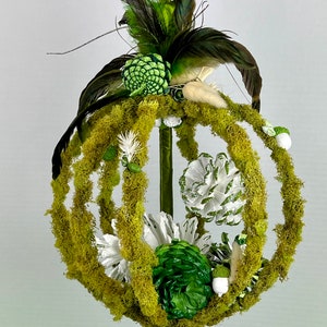 Wintery Hanging Sphere, Hand Painted Kissing Ball, Wintery Scene Hanging Sphere, Christmas Kissing Ball, Holiday Decor, Mistletoe, Mossy Orb