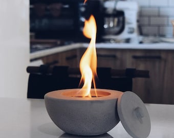 Personalised Concrete Tabletop Fireplace | Portable Concrete Firepit | Indoor Fireplace | Handmade Small Firepit | Smokeless Fire Bowl