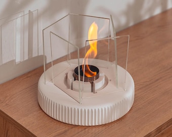 TWIST-Fire Concrete Fireplace | Modern Portable Fireplace | Aesthetic Home Office Fireplace | Concrete Fireplace for Indoor and Outdoor Use