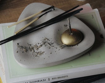 TOPOGRAPHY Unique Concrete Incense Holder: Naive Design,Fragrance Selection and Gold Holder Included. Perfect for Home and Office Decor