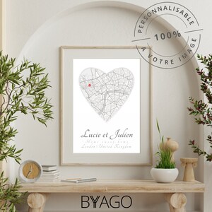 Affiche MYMAP COEUR entièrement personnalisable (plan de votre ville)