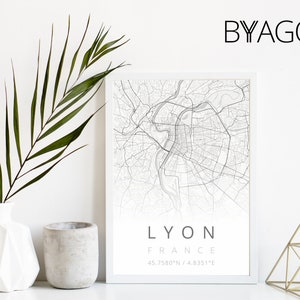 Poster map LYON way city map MYMAP BYAGO