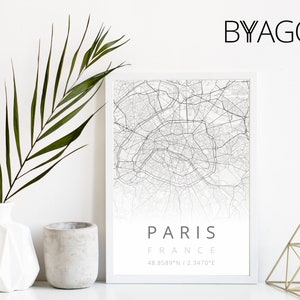 Posterkarte PARIS Weg Stadtplan BYAGO