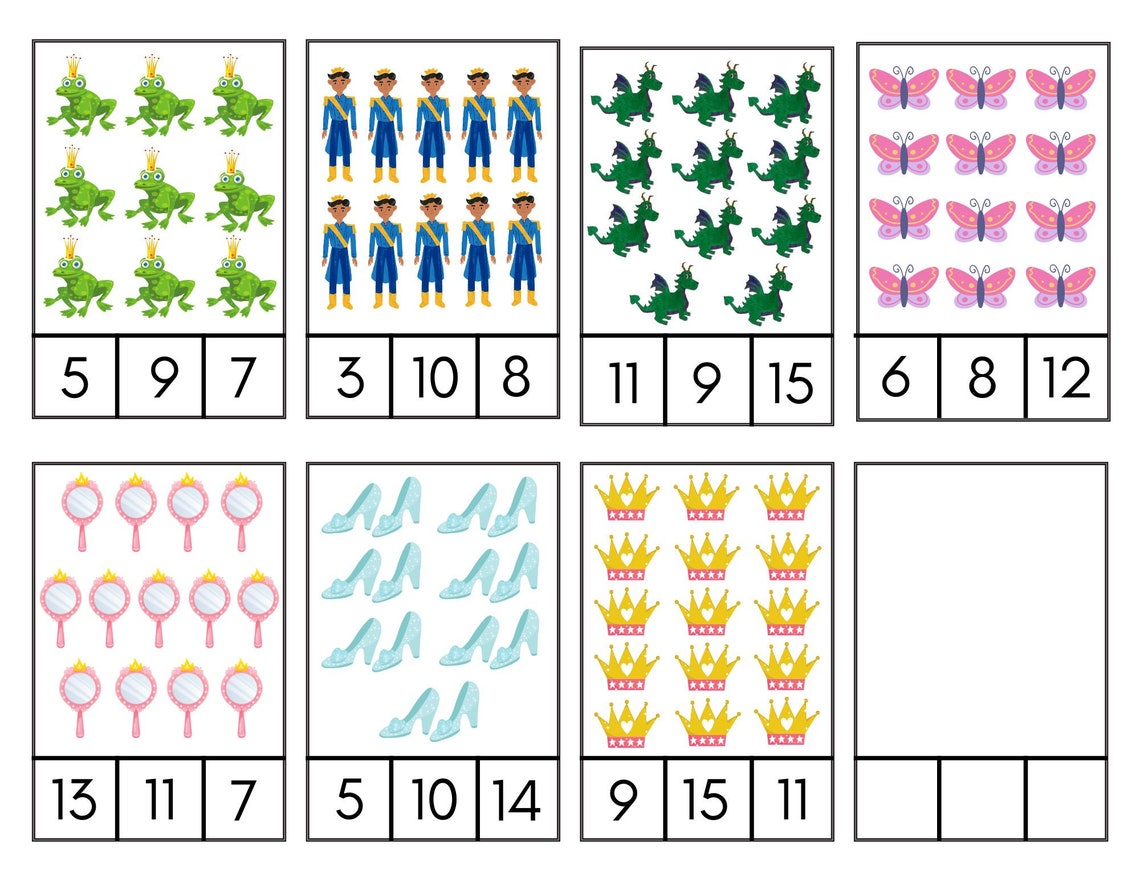Princess Pattern Counting Princess Counting Flashcards: Toddler Learning Activity (digital ...
