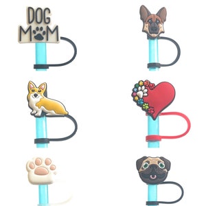 Dog Mom Straw Toppers, straw tip covers compatible with Stanley straws