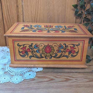 Vintage Folk Art Hand Painted Wooden Box
