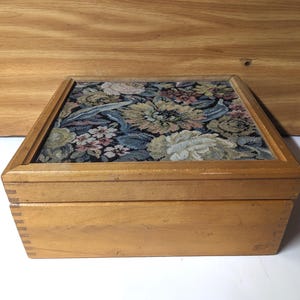 Vintage Wooden Tapestry Sewing Box