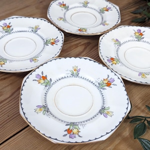 Set of 4 Antique Fenton Tulip Fine Bone China Saucers