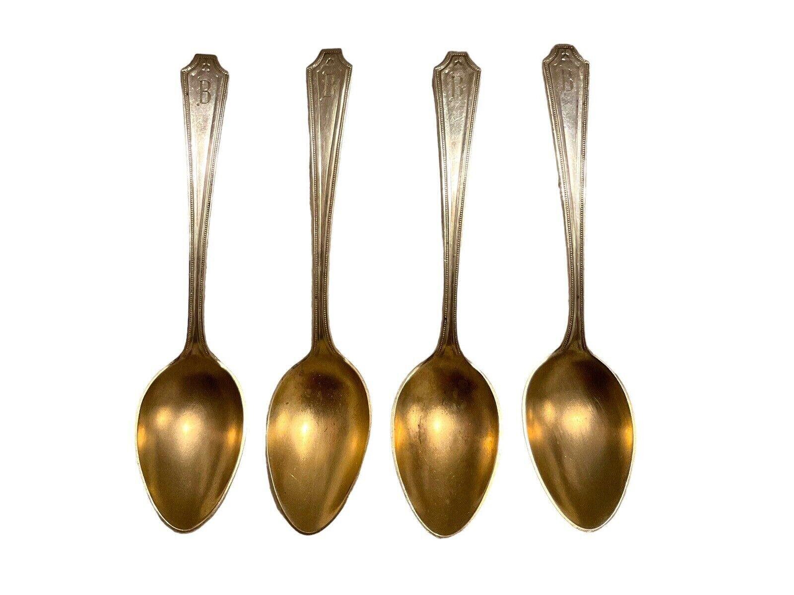 FOUR Antique Whiting Sterling Gold Wash King Albert Demitasse Spoons B