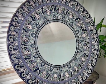 Succulence- a  30” Handpainted Mandala Mirror in Succulent Tones on 1/2” Birch Wood Panel- Wall Decor Art for Home or Office