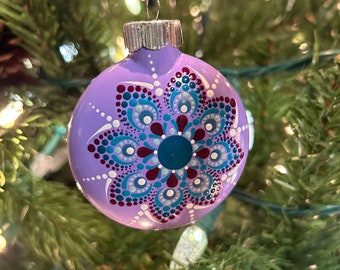 Mandala Christmas Ornament Handpainted Light Purple