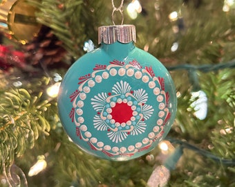 Mandala Christmas Ornament Handpainted Vintage Blue