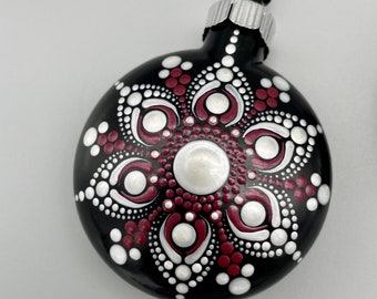 Handpainted Glass Mandala Christmas Garnet & Black Boho Style Collectible Ornament