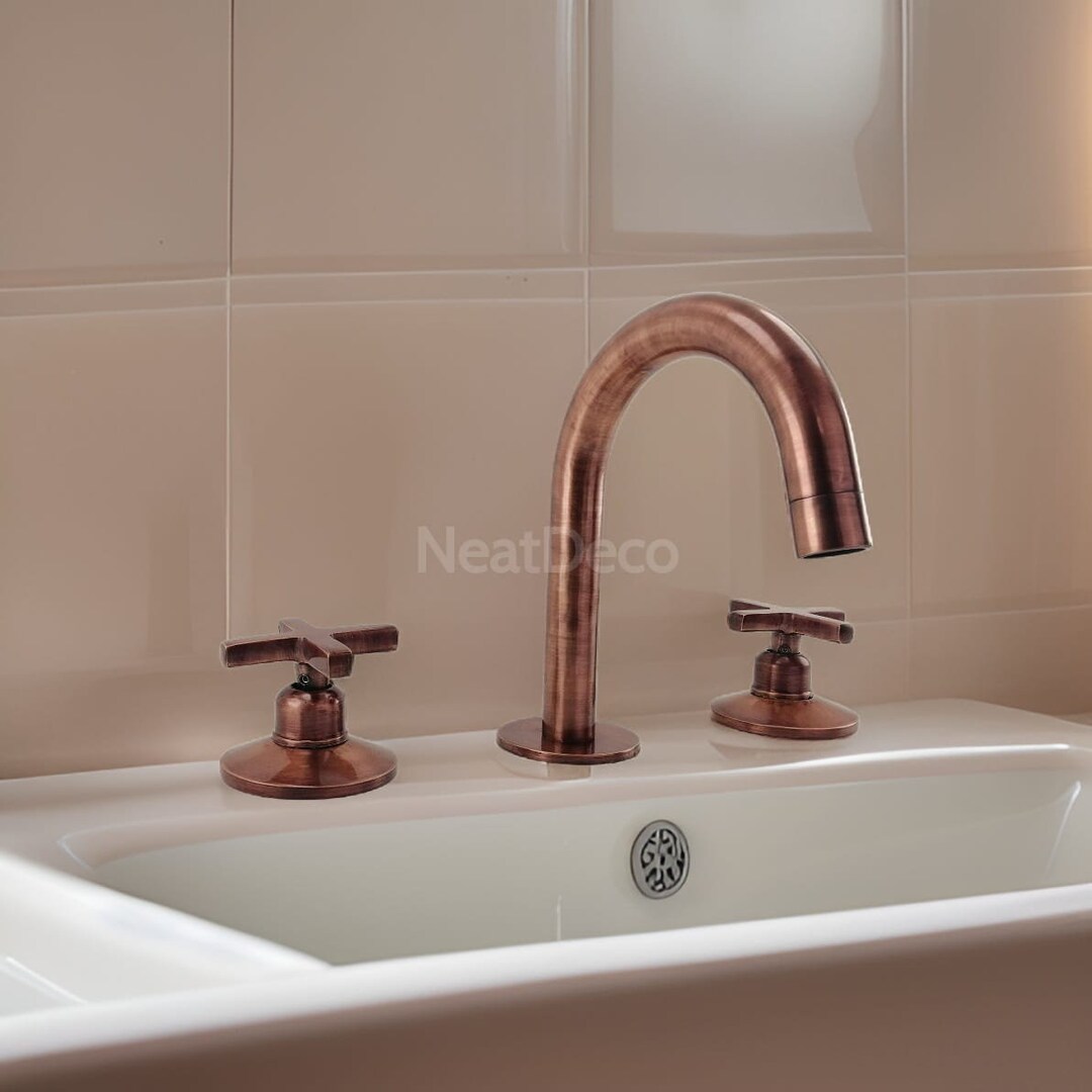 Unlacquered Copper Widespread 3holes Bathroom Red Faucet Etsy