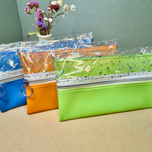 Dual Tone TPU Clear Printed and Jelly Vinyl Bag, Neon Jelly Vinyl, Vinyl Zipper Pouch, Stadium Bag, Accessory Bag, Pencil Pouch