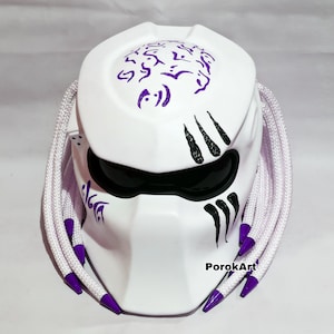 Predator Custom Motorcycle Helmet White Crack Purple (Dot Ece Certified)