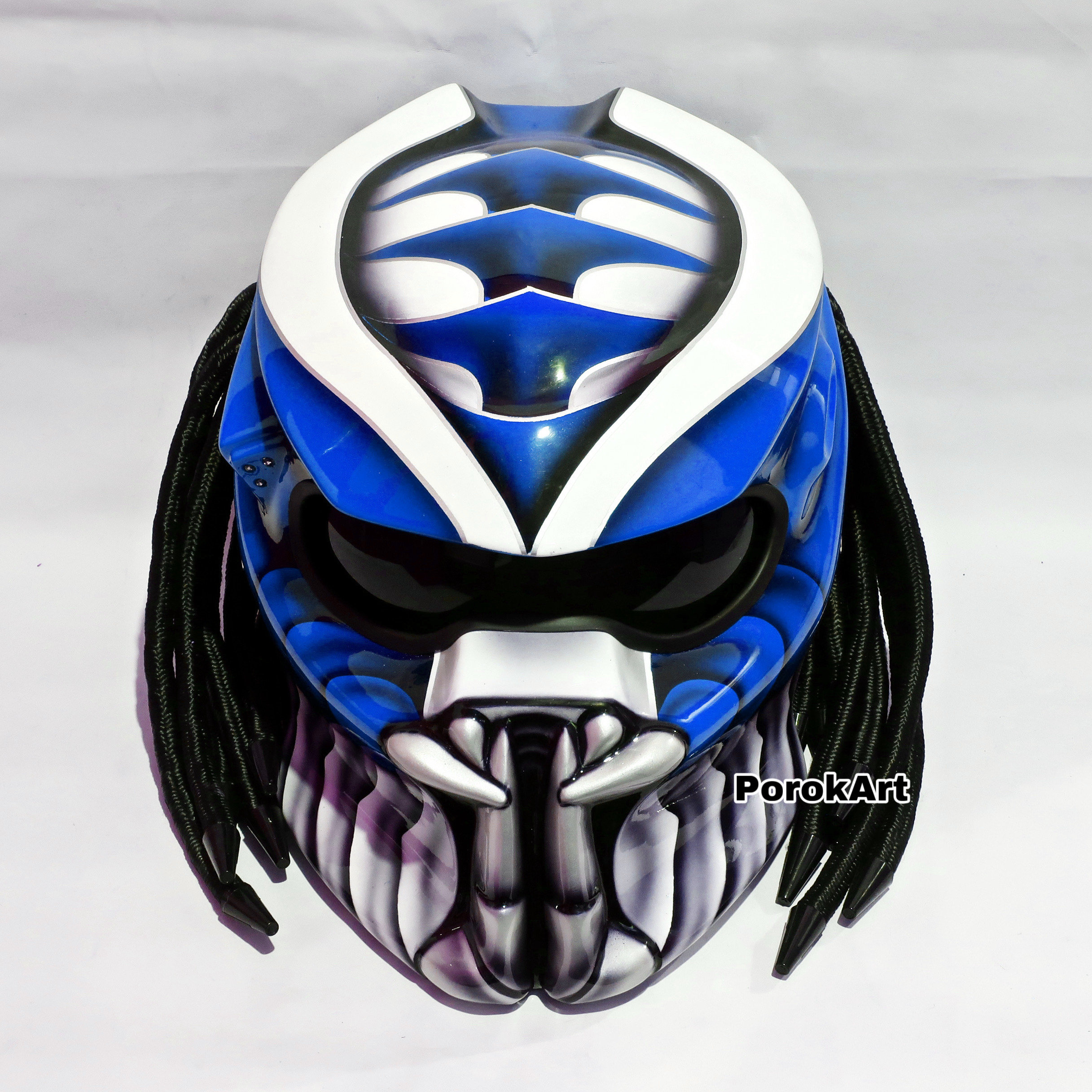 White and Blue Predator Helmet