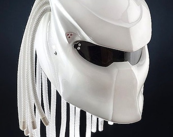 Predator Motorcycle Custom Helmet Full White Gloss (Dot Ece Certified)