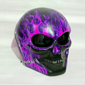 New Skull Motorcycle Helmet Black Pink Purple Fire Motive (Dot Ece Certified)