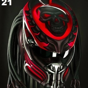 Custom Predator Motorcycle Helmet Red Skull Motive (Dot Ece Certified)