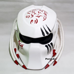 Predator Custom Motorcycle Helmet White Crack Blood Red (Dot Ece Certified)