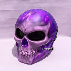 New Skull Motorcycle Helmet Classic Purple Fire Motive (Dot Ece Certified)