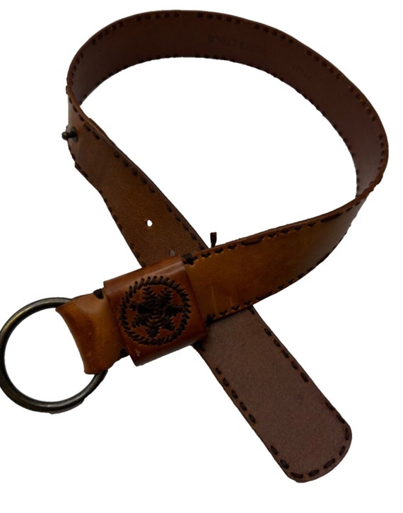 VINTAGE Linea Pelle Leather Belt Size S Brown Pattern Boho  display picture 1