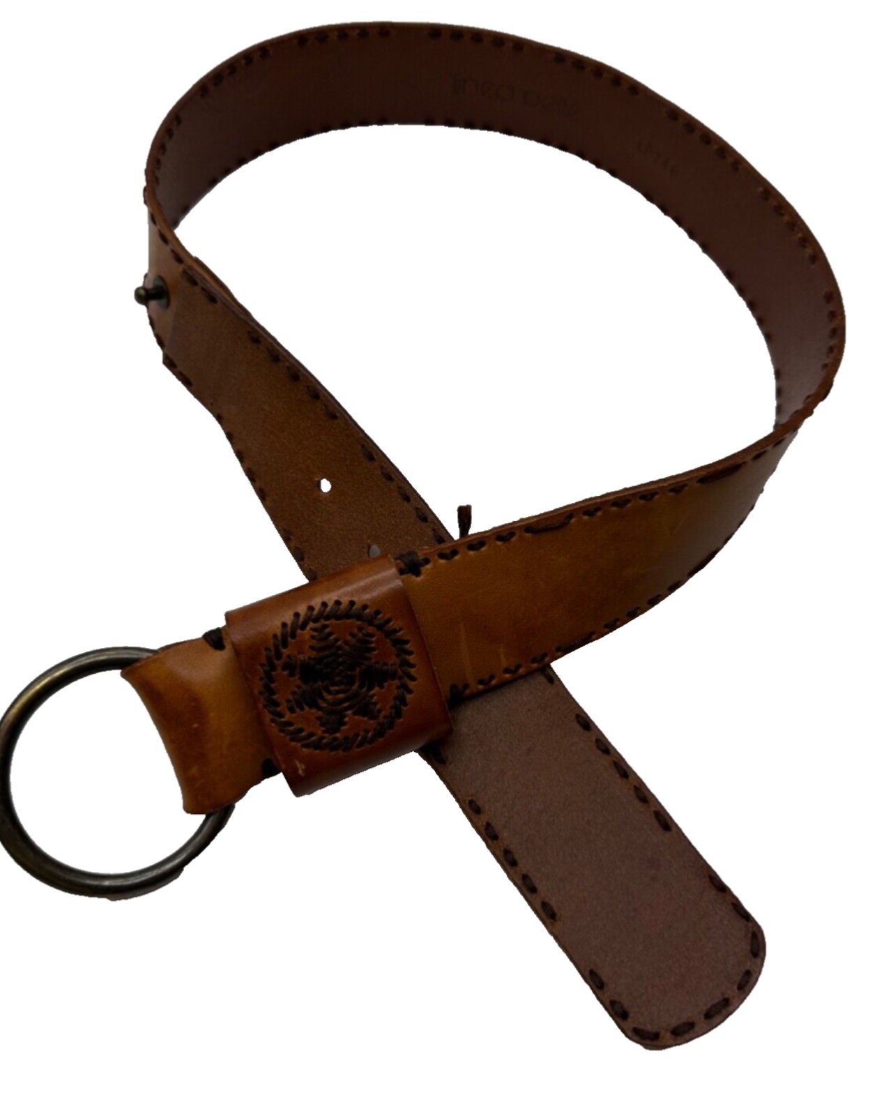 VINTAGE Linea Pelle Leather Belt Size S Brown Pattern Boho  display picture 3