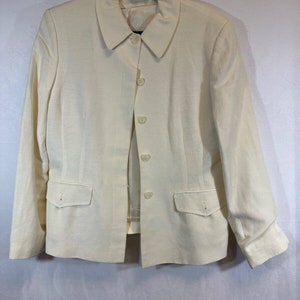 Vintage LAURA ASHLEY Blazer Size 10 Linen Blend Button Lined Ivory Career