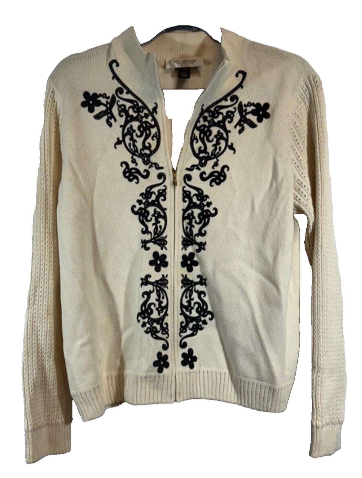 St. John Collection Womens M Jacket Embroidered Evening Cream Wool Blend Zip D21