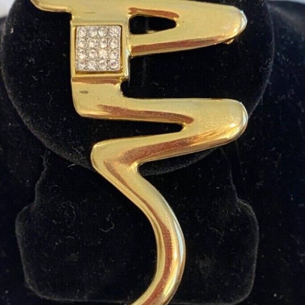 Vintage 80s PARK LANE Gold Tone Scribble Mod Pave Rhinestone Brooch Pin Pendant