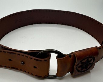 VINTAGE Linea Pelle Leather Belt Size S Brown Pattern Boho  display picture 2