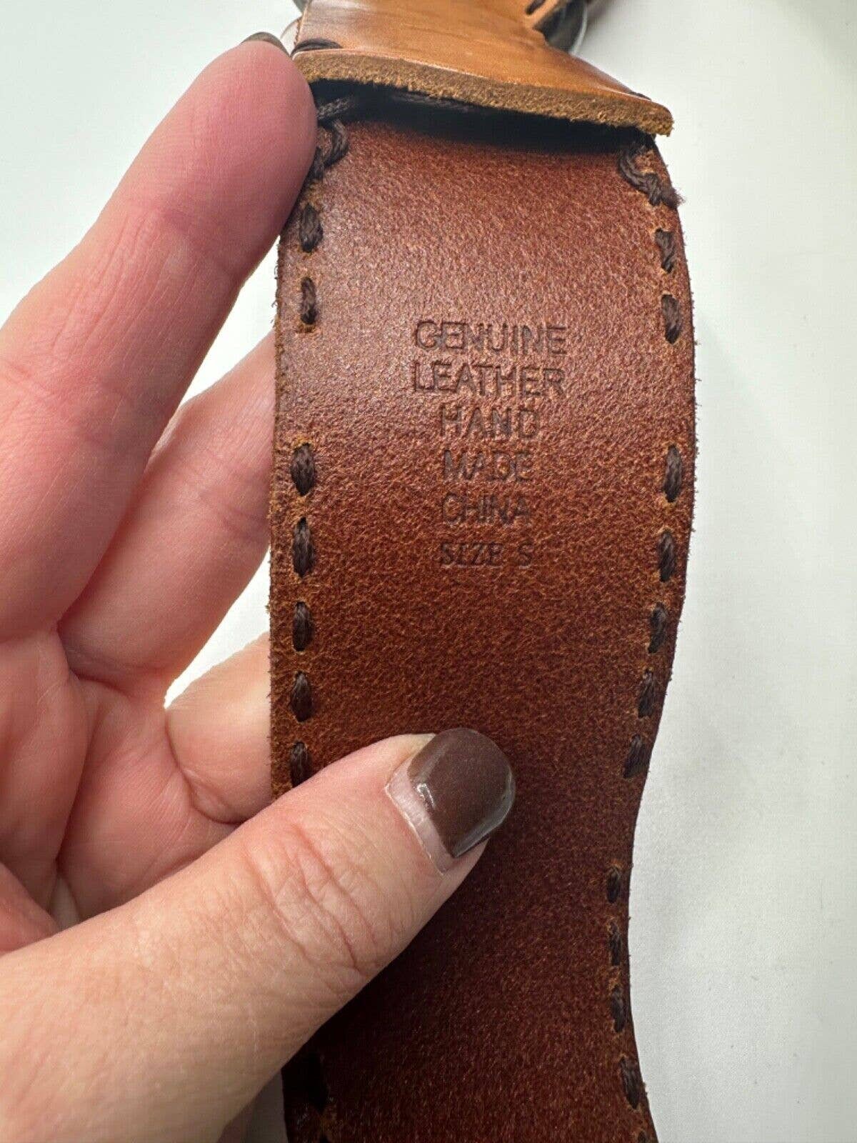 VINTAGE Linea Pelle Leather Belt Size S Brown Pattern Boho 