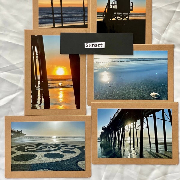 6-pack Handmade Photo Notecards on brown kraft paper, original pictures, blank inside for all occasions - Choose from 6 different sets