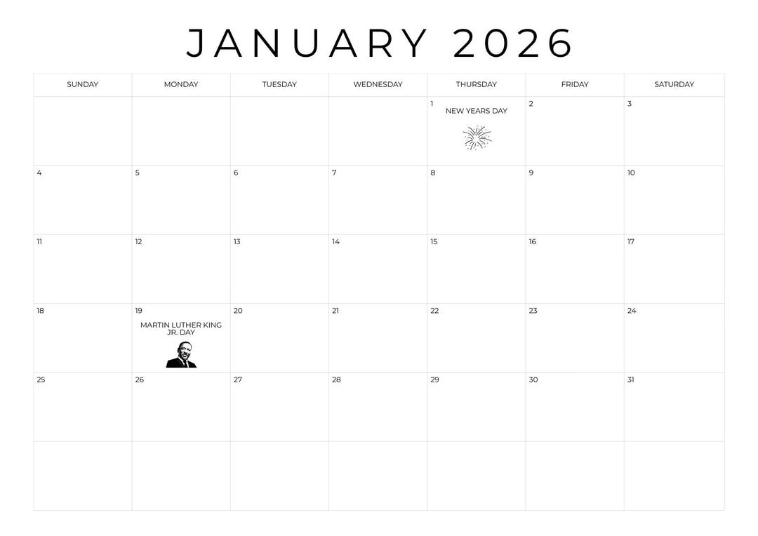 Minimalist 2026 Monthly Calendar | Simple Modern Printable Calendar - Etsy