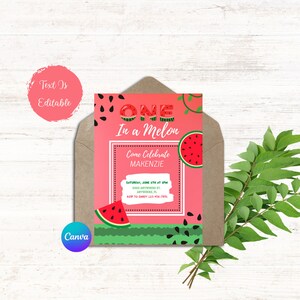 Editable One in a Melon Invitation One in a Melon Digital Invite One in a Melon Birthday Template Watermelon Birthday Invitation Template